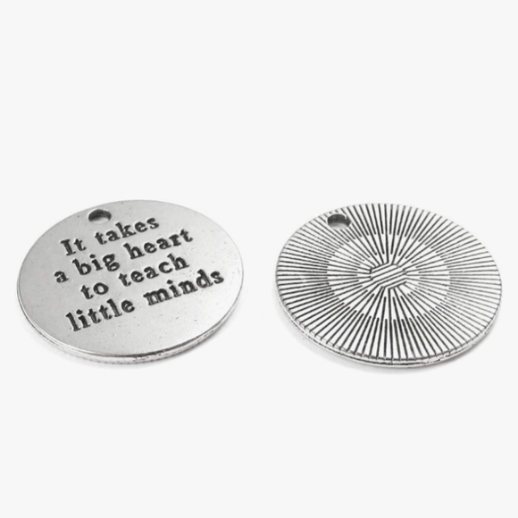 Silver Teacher Charm Thank You Gift Inspirational Words Pendant Big Heart Teach - Picture 4 of 6